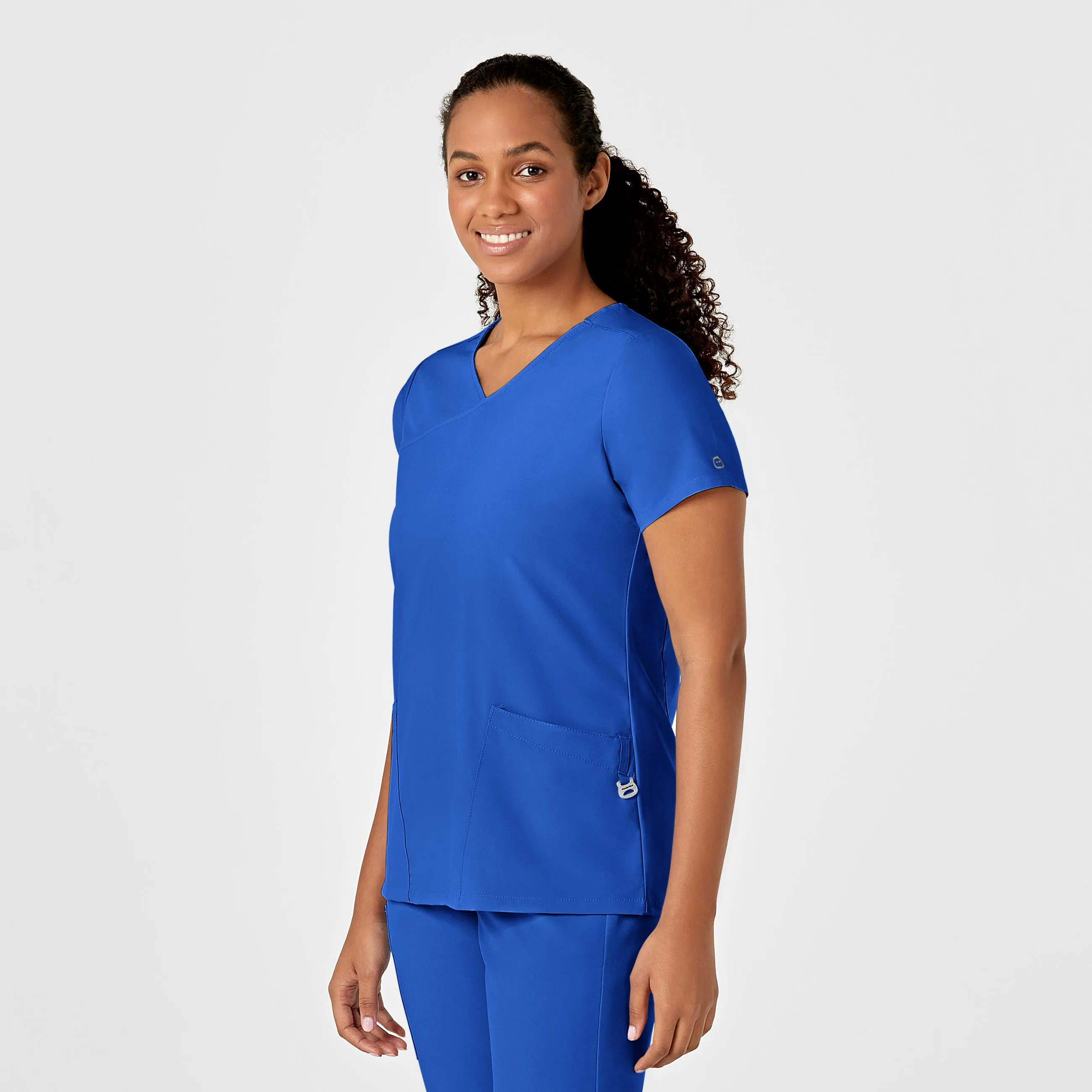 W123 Women's Y-Neck Wrap Scrub Top - Royal