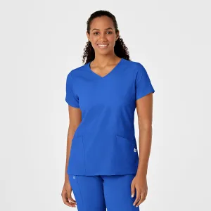 W123 Women's Y-Neck Wrap Scrub Top - Royal