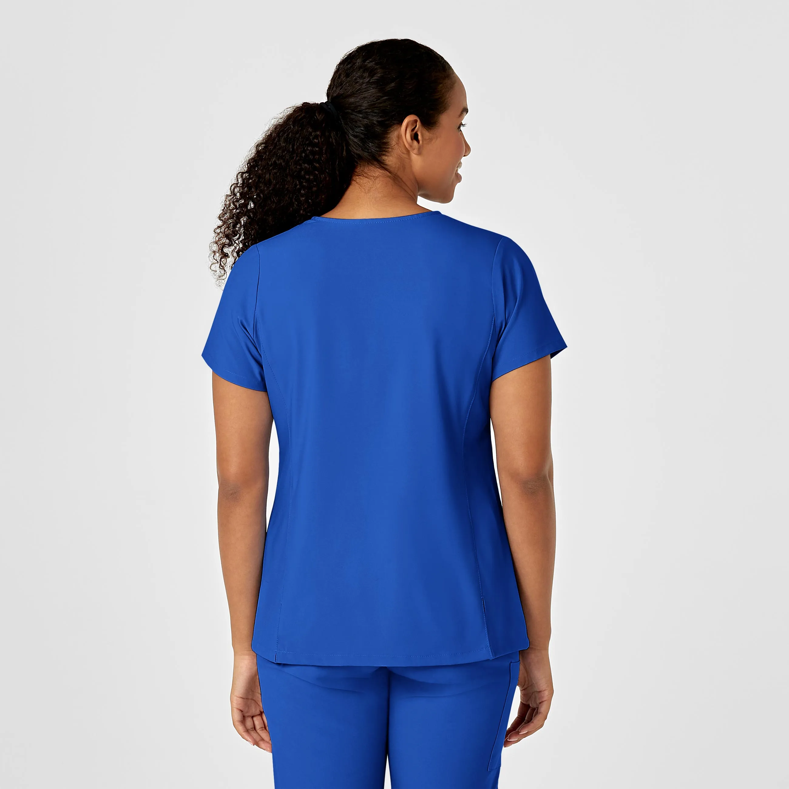 W123 Women's Y-Neck Wrap Scrub Top - Royal