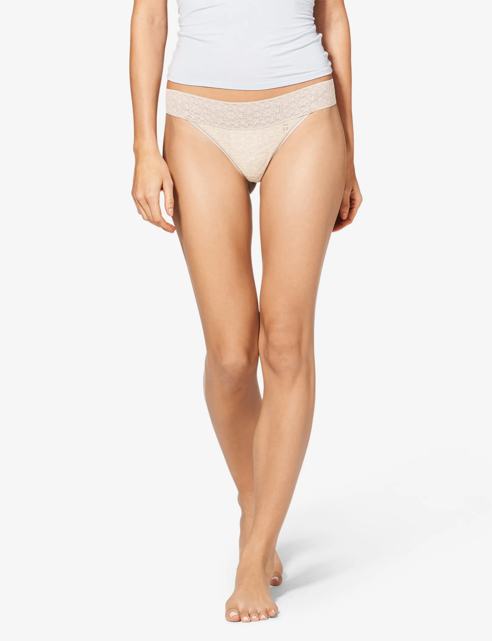 Women's Cool Cotton Thong, Lace Waist