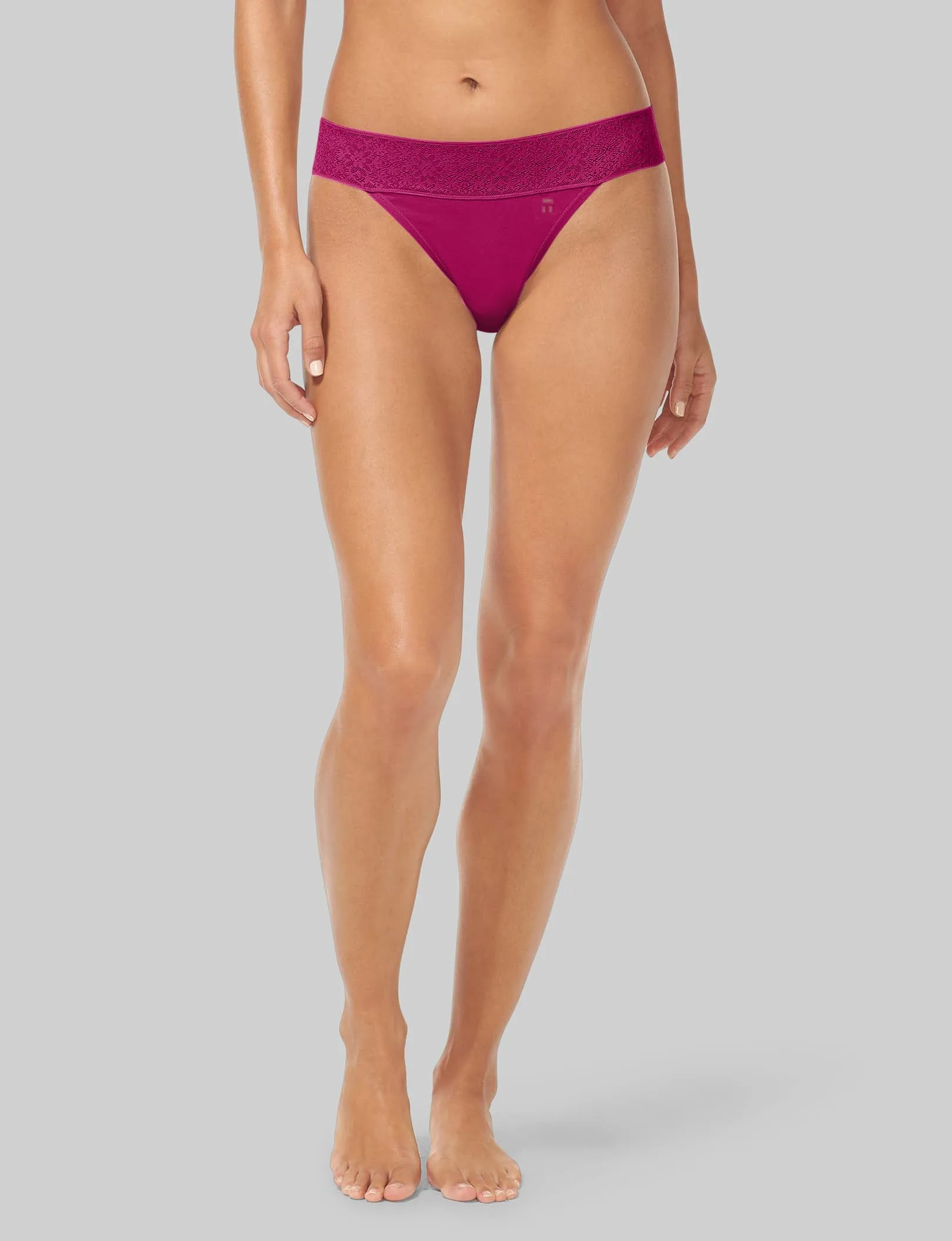 Women's Cool Cotton Thong, Lace Waist
