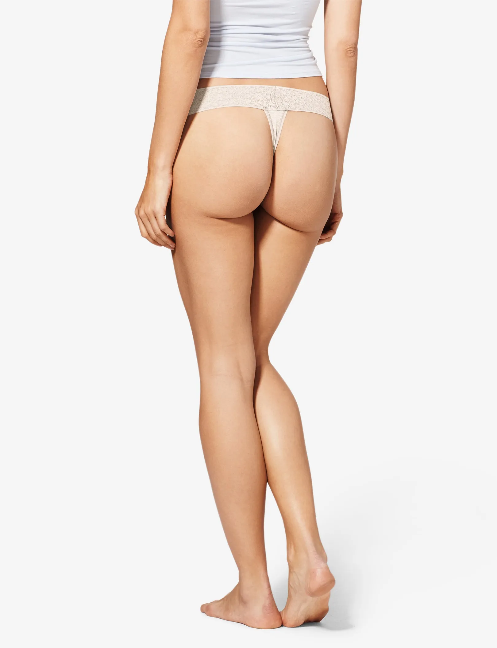 Women's Cool Cotton Thong, Lace Waist