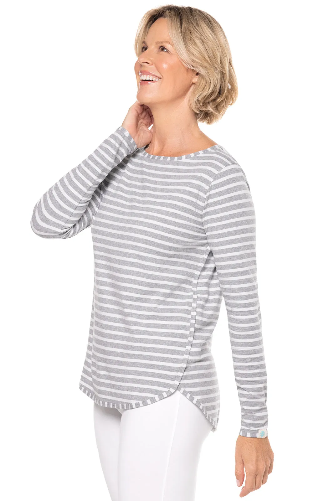 Women's Heyday Side Split Shirt | Grey/White Stripe