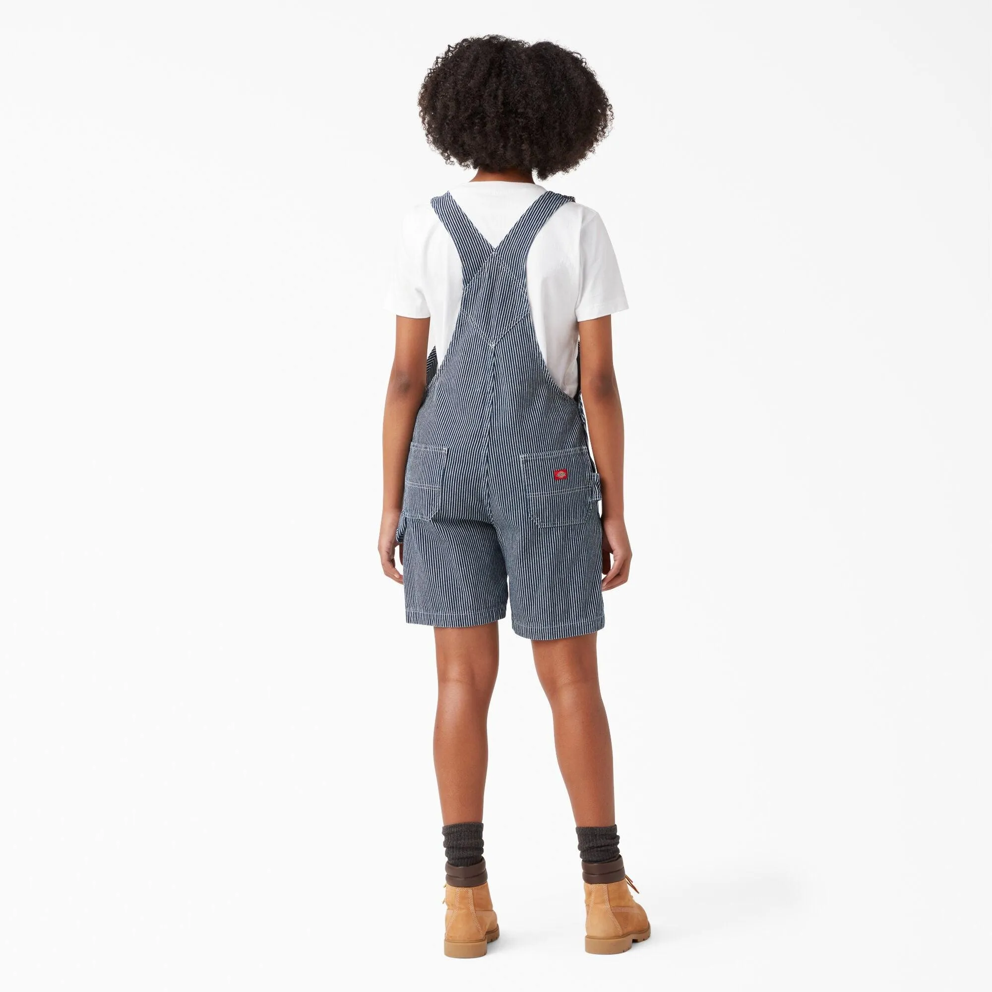 Women's Relaxed Fit Bib Shortalls, 7", Rinsed Hickory Stripe