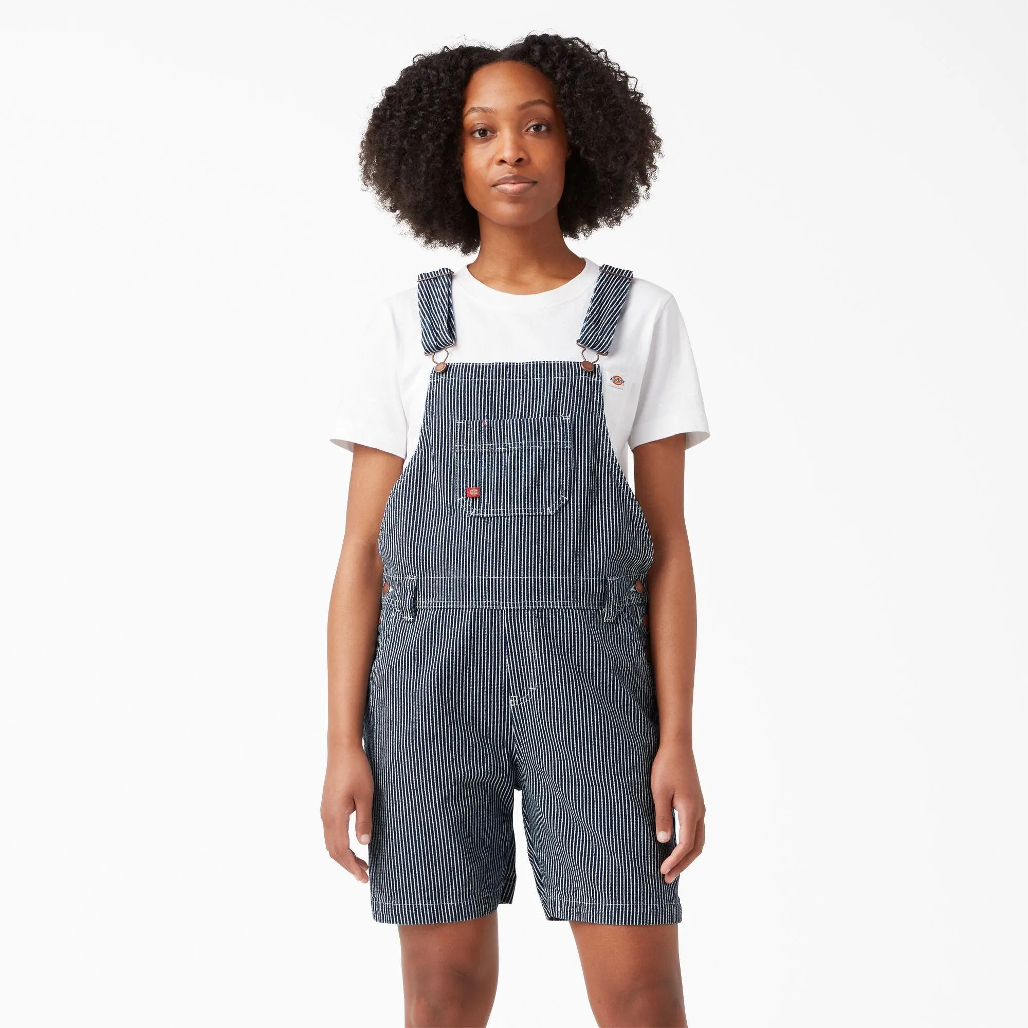 Women's Relaxed Fit Bib Shortalls, 7", Rinsed Hickory Stripe
