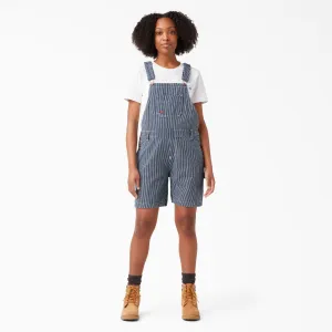 Women's Relaxed Fit Bib Shortalls, 7", Rinsed Hickory Stripe