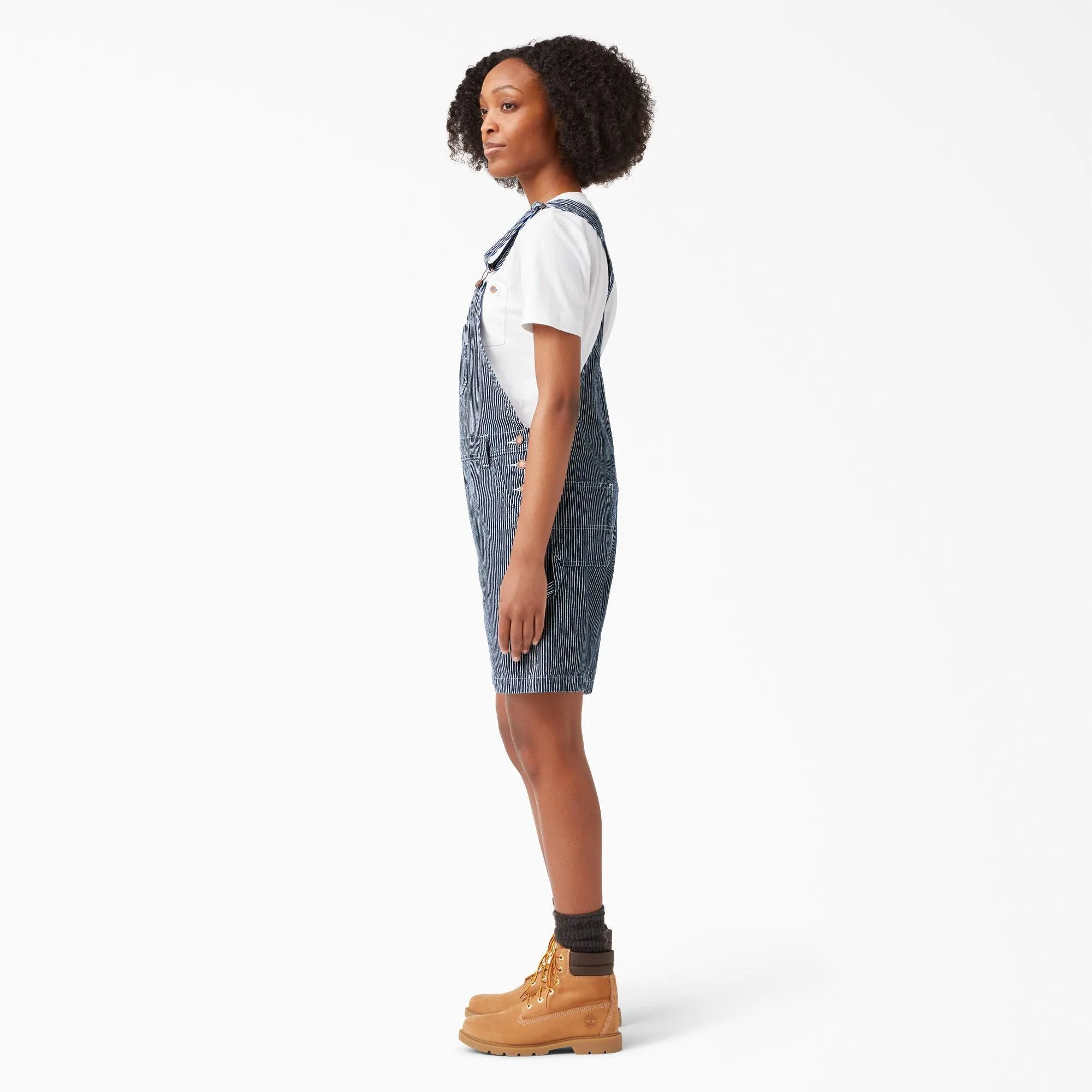 Women's Relaxed Fit Bib Shortalls, 7", Rinsed Hickory Stripe
