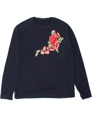 ZARA Womens Oversized Sweatshirt Jumper UK 10 Small Navy Blue Floral